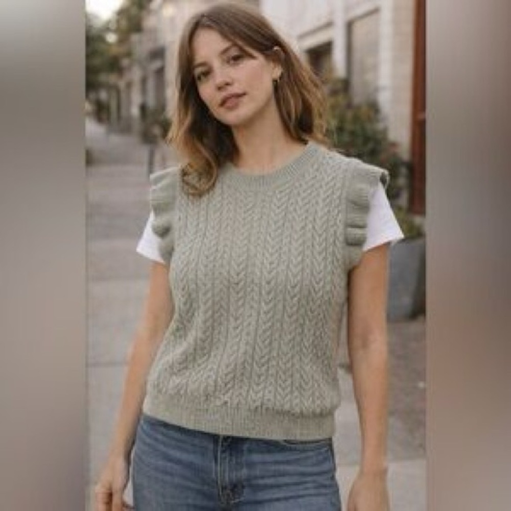 Joie | Light Green Knit Ruffle Shoulder Sleeveless Top